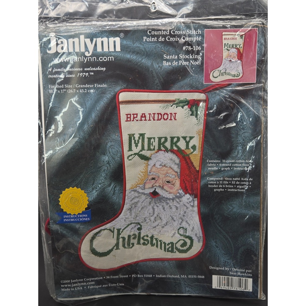Janlynn Santa Stocking Counted Cross Stitch Kit 78-106 Sam Hawkins Vintage 2000